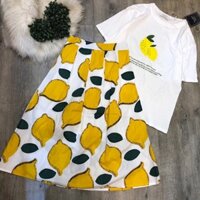 Set áo thun chân váy chanh vàng