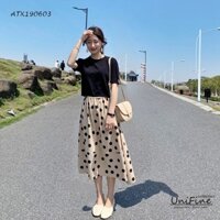 Set áo thun chân váy dài chấm bi - ATX190603