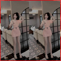 Set áo thun + chân váy ngắn logo nổi hàng quảng châu phong cách trẻ trung - Set hè nữ