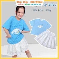 Set Áo Thun Cinamoroll Kèm Chân Váy Trắng Cho Bé Gái Size 2-12y