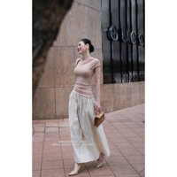 Set áo thun cổ chéo hoa cài chân váy dài nhẹ nhàng siêu xinh