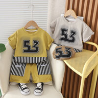 Set Áo Thun Cotton Và Quần Short Kẻ Sọc Cho Bé Trai 1-5 Tuổi Màu Vàng MINTSCLOSET Quảng Châu TN3497