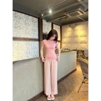 Set Áo Thun Croptop Baby Cúc Ngực+Quần Ống Suông