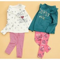 Set áo thun da cá bèo vai + quần legging bé gái Carter, size 3M - 7T.  Việt Nam xuất xịn * Áo: chất thun da cá mịn