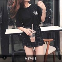 Set áo thun đen+ chân váy caro ( hình thật sản phẩm)