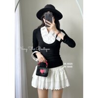 Set áo thun đen phối sơmi trắng kèm chân váy ren midi tiểu thư siêu xinh hot trend (ảnh thật do shop chụp) 6020 5848