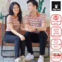 Set Áo Thun Đôi Polo Sọc Cam Thương Hiệu Fig Tree Mẫu Mới Chào 2023