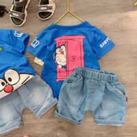 Set Áo Thun Doremon Quần Jean Cho Bé Trai