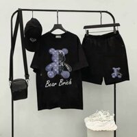 Set ao thun form rong gấu Bear Brich  Quan short Unisex Nam nu , Set đồ bo nam nữ ,Set đo đoi tay lỡ unisex, đồ bộ hàn quốc thể thao in gấu Bear Brich Chất cotton form thung tay lỡ Unisex Form &lt;70kg, đồ Bộ mặc nhà ngủ mùa hè nam nữ