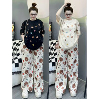 Set áo thun form rộng gấy Brow phối quần suông hoạt hình dễ thương ( hàng chuẩn mẫu + ảnh sàn )