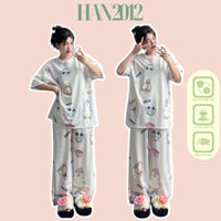 Set áo thun gà con dáng rộng phối quần dài dáng suông, Bộ áo phông tay lỡ kèm quần ống rộng siêu xinh dễ thương