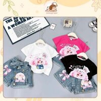 Set áo thun in hình baby three quần jeans giả váy xinh xắn cho bé gái - Cocobaby Kids