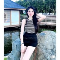 Set áo thun kẻ balo mix quần đùi đen