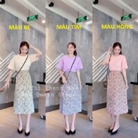 Sét áo thun kèm chân váy voan Quảng Châu nữ LS_SETN323