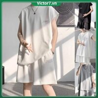 Set Áo Thun Không Tay Và Quần Lửng Phong Cách Hàn Quốc Đơn Giản Thời Trang Cho Nam Mới bộ quần áo nam mùa hè Đồ bộ nam hàn quốc quần đùi thể thao nam Áo Không Tay Áo phông trơn màu cho nam áo thun cổ tròn graphic t shirt