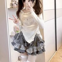Set Áo thun màu be + Váy bánh thiên niên kỷ Phù hợp với nữ