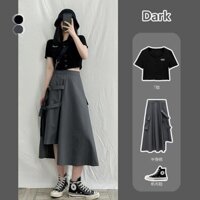 Set Áo Thun Ngắn Tay + Chân Váy Lưng Cao Thời Trang Nữ