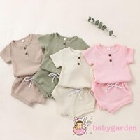 Set Áo Thun Ngắn Tay Cổ Tròn + Quần Short Lưng Cao 2 Món Thời Trang Cho Bé 0-24 Tháng Tuổi