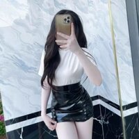 Set áo thun nữ chân váy da, công sở sang trọng, Hình thật sản phẩm