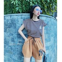 Set áo thun N.Y quần shorts cá tính 💖FREESHIP💖 Áo phông mix quần đùi nữ thời trang AD136