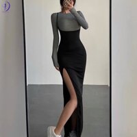 Set Áo Thun Ôm Dáng + Đầm Yếm Xẻ Tà Thanh Lịch Dành Cho Nữ