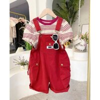 Set áo thun quần yếm jeans đỏ size 110-150