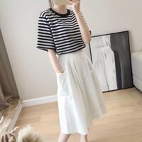 Set áo thun sọc + quần suông lửng ống rộng (Hàng cao cấp)