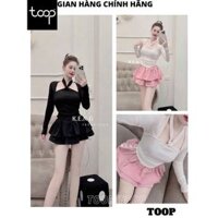 Set áo thun tăm cổ yếm dáng ôm body kèm chân váy 2 tầng bồng bềnh điệu đà nữ tính phong cách hàn quốc - TOOP