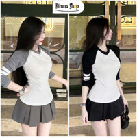 Set Áo Thun Tăm sọc Phối Basic Kèm Chân Váy Xoè Xếp Li Dáng Ngắn Cá Tính Tiểu Thư - Thời Trang Nữ Giá Rẻ