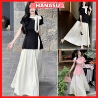 Set áo thun tăm xẻ tà phối dây nơ kèm chân váy voan dáng dài ,set bộ đồ nữ nàng thơ tiêu thư B184 - HANASU