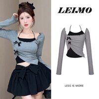 Set Áo Thun Tay Dài Phối Bèo + Chân Váy Thời Trang Mùa Thu Cho Nữ