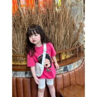 Set áo thun tay lỡ in hình dễ thương phối quần legging lửng cho bé gái, bộ đồ hè cho bé