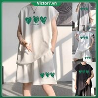 Set Áo Thun Tay Ngắn Và Quần Short Dáng Rộng Phong Cách Hàn Quốc Thời Trang Mới Cho Nam bộ quần áo nam mùa hè Đồ bộ nam hàn quốc quần đùi thể thao nam Áo Không Tay Áo phông trơn màu cho nam áo thun cổ tròn graphic t shirt