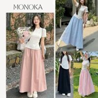 Set áo thun trắng baby tee cộc tay + chân váy dài maxi Bộ đồ nữ áo phông trơn đầm basic đi học đi chơi T160G MONOKA SHOP