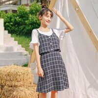 Set áo thun và yếm caro (kèm hình thật)