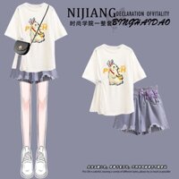 Set Áo Thun Xẻ Tà Phối Quần Short Denim Thời Trang Hàn Quốc 2023 Cá Tính Cho Nữ#0627#
