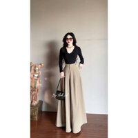 sét áo thun zip cổ tim kèm quần xuông ống rộng so hót 24986