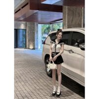 Set áo thủy thủ thêu chữ kèm chân váy xếp ly 2 đai mẫu mới- ann9399