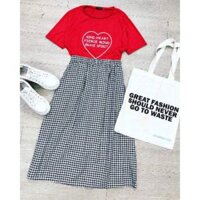 Set áo Tim + chân váy Caro