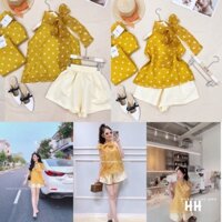 Sét áo tơ chấm bi nơ cổ❤️❤️