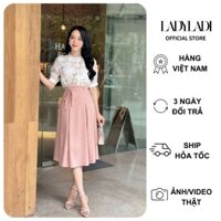 Sét áo tơ hoa tay lỡ phối chân váy midi chữ A màu hồng phấn nhẹ nhàng, thanh lịch A056,CV061