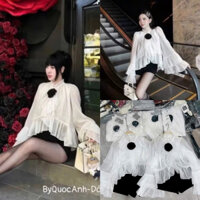 SET ÁO TƠ TAY LOE DÀI TÀ CHÉO ĐÍNH BÔNG PHỐI QUẦN ĐÙI by Kieupham.clothing