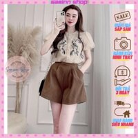Set áo tơ thêu hoa mix quần sooc SAMINN, set đồ nữ cá tính đi chơi sang chảnh ulzzang, bộ đồ nữ mùa hè mặc nhà đẹp SS126