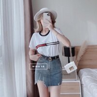 Set áo tommy kèm chân váy jeans rách ( có tách lẻ có quần trong)