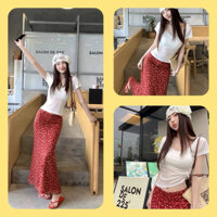 Set Áo Trắng Chân Váy Hoa Đỏ