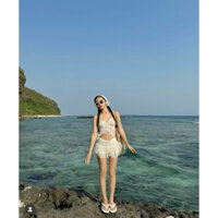 SET ÁO TRẮNG CỘT DÂY YẾM CÚP NGỰC + KÈM TUBAN REN TRẮNG + CV XOÈ