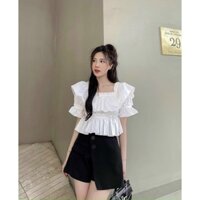 Set áo trắng peplum bèo + quần váy