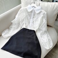 SET ÁO TRẮNG VOAN TƠ HOA BÈO + CHÂN VÁY ĐEN 💔