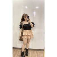 Sét Áo Trễ Vai 2 Dây Tay Phòng Kèm Chân Váy Dập Li Bigsize Quỳnh Anh Từ 50kg đến 100kg (M/L/XL/XXL)