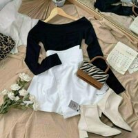 Set áo trễ vai đen và chân váy quần trắng (kèm ảnh thật)